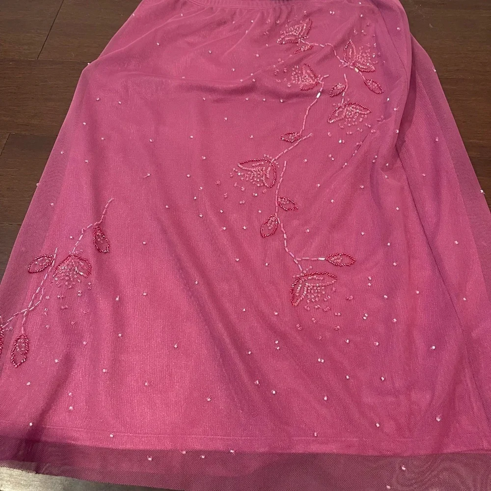 nwt vintage retro bcbg max azria collection pink Embroidered tulle floral Skirt